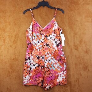 DESIGN LAB Womens Romper Small Pink Floral Sleeveless Tank Shorts Stretch Lined